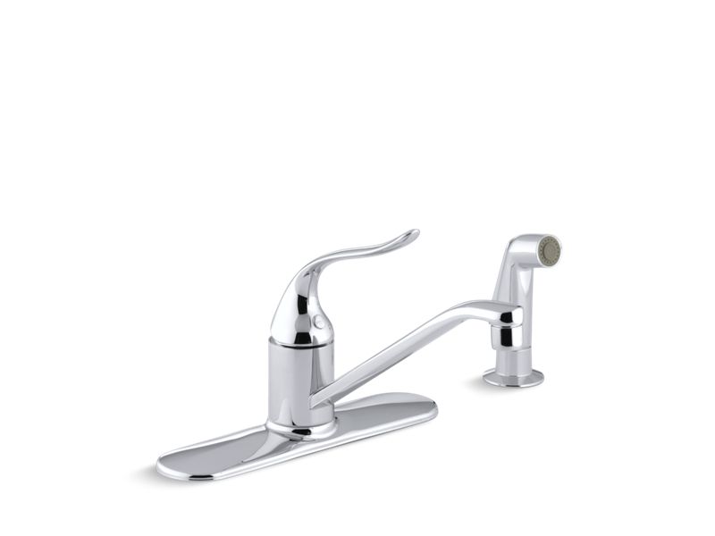 KOHLER 15172-F-CP Coralais Three-Hole Kitchen Sink Faucet With 8-1/2" Spout, Matching Finish Sidespray And Lever Handle in Polished Chrome