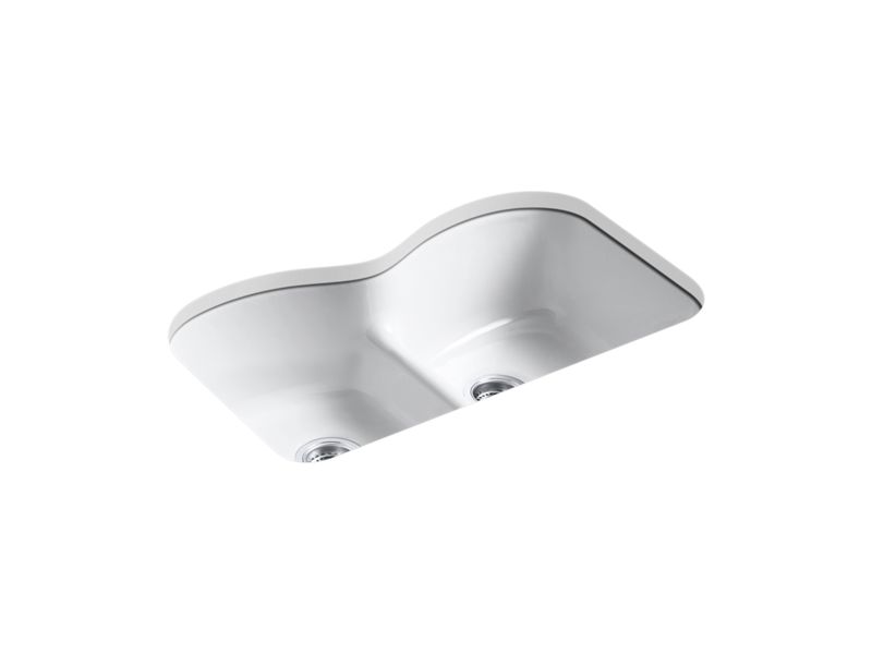 KOHLER K-6626-6U Langlade 33" x 22" x 9-5/8" Smart Divide undermount double-equal kitchen sink with 6 oversize faucet holes