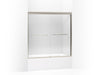 KOHLER 702205-L-NX Fluence Sliding Bath Door, 58-5/16" H X 56-5/8 - 59-5/8" W, With 3/8" Thick Crystal Clear Glass in Brushed Nickel