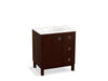 KOHLER K-99504-LGR-1WG Jacquard 30" bathroom vanity cabinet with furniture legs, 1 door and 3 drawers on right