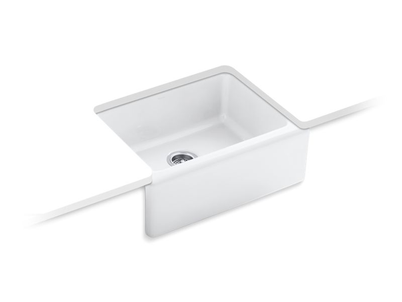 KOHLER 6573-5U-0 Alcott 25-1/4" X 22" X 8-5/8" Undermount Single-Bowl Farmhouse Kitchen Sink With 5 Oversize Faucet Holes in White