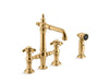 KOHLER K-76520-3M Artifacts Deck-mount bridge bar sink faucet with prong handles and sidespray