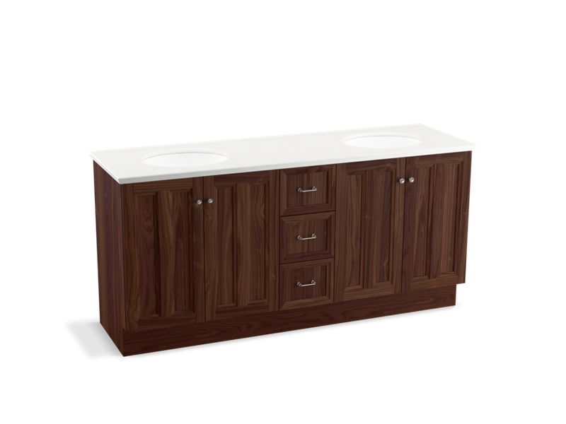 KOHLER K-99525-TKSD-1WE Damask 72" bathroom vanity cabinet with toe kick, 4 doors and 3 drawers, split top drawer