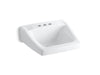 KOHLER 1729-0 Chesapeake 20" X 18-1/4" Wall-Mount/Concealed Arm Carrier Arm Bathroom Sink With 4" Centerset Faucet Holes in White