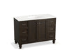 KOHLER K-99522-LGSD-1WC Damask 48" bathroom vanity cabinet with furniture legs, 2 doors and 6 drawers, split top drawers