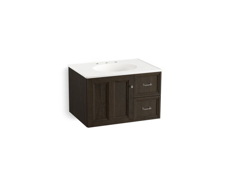 KOHLER K-99517-R-1WC Damask 30" wall-hung bathroom vanity cabinet with 1 door and 2 drawers on right