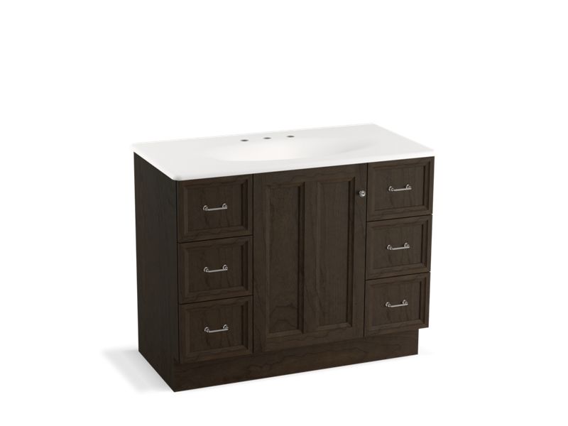 KOHLER K-99563-TK-1WC Damask 42" bathroom vanity cabinet with toe kick, 1 door and 6 drawers