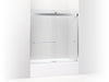 KOHLER K-706166-L Levity Sliding bath door, 62" H x 56-5/8 - 59-5/8" W, with 5/16" thick Crystal Clear glass