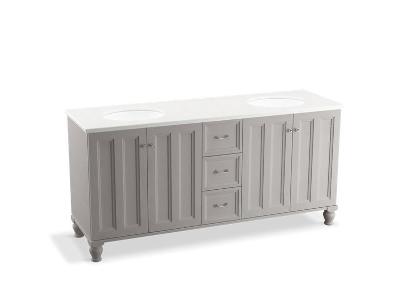 KOHLER K-99525-LG-1WT Damask 72" bathroom vanity cabinet with furniture legs, 4 doors and 3 drawers