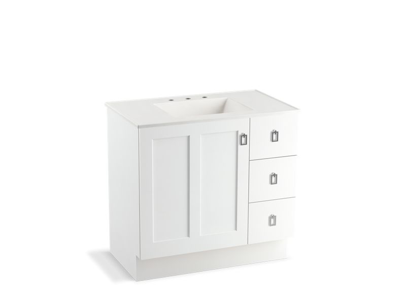KOHLER K-99533-TKR-1WA Poplin 36" bathroom vanity cabinet with toe kick, 1 door and 3 drawers on right