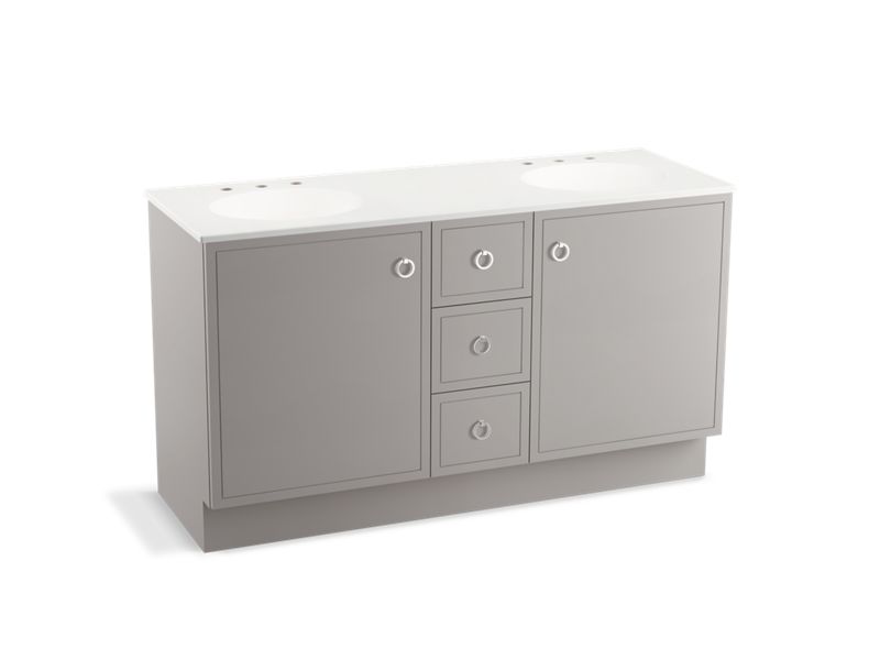 KOHLER K-99511-TK-1WT Jacquard 60" bathroom vanity cabinet with toe kick, 2 doors and 3 drawers