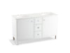 KOHLER K-99511-LGSD-1WA Jacquard 60" bathroom vanity cabinet with furniture legs, 2 doors and 3 drawers, split top drawer