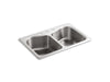 KOHLER K-3369-3 Staccato 33" x 22" x 8-5/16" top-mount double-equal bowl kitchen sink with 3 faucet holes