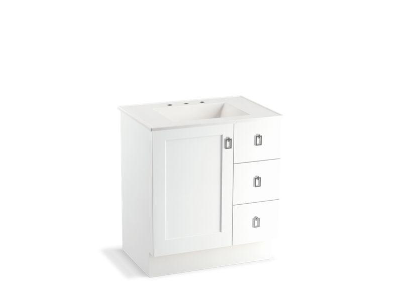 KOHLER K-99530-TKR-1WA Poplin 30" bathroom vanity cabinet with toe kick, 1 door and 3 drawers on right
