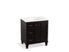 KOHLER K-99517-LGL-1WU Damask 30" bathroom vanity cabinet with furniture legs, 1 door and 3 drawers on left