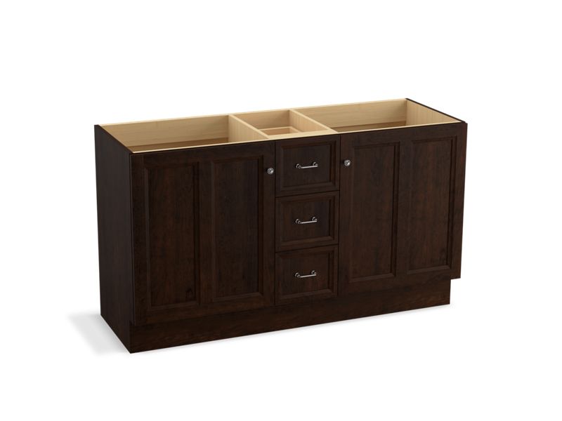 KOHLER K-99524-TKSD-1WB Damask 60" bathroom vanity cabinet with toe kick, 2 doors and 3 drawers, split top drawer