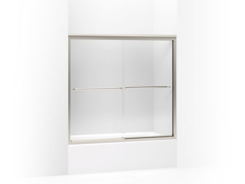 KOHLER 702202-L-MX Fluence Sliding Bath Door, 55-3/4" H X 54 - 57" W, With 1/4" Thick Crystal Clear Glass in Matte Nickel