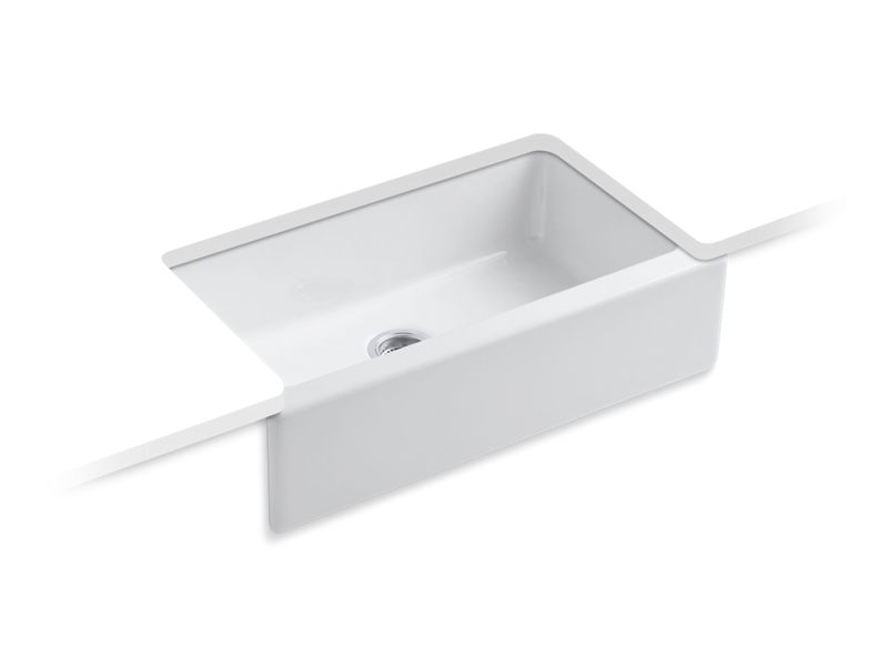KOHLER 6546-4U-0 Dickinson 33" X 22-1/8" X 8-5/8" Undermount Single-Bowl Farmhouse Kitchen Sink With 4 Oversize Faucet Holes in White