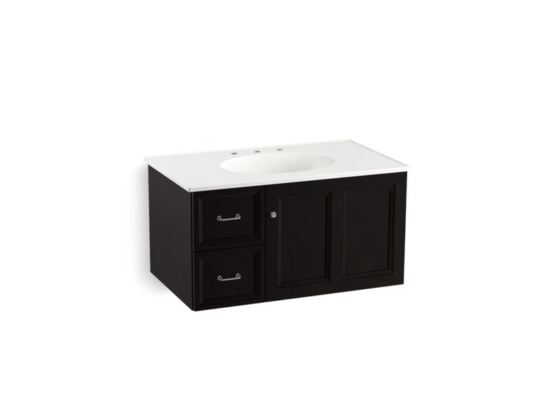 KOHLER K-99520-L-1WU Damask 36" wall-hung bathroom vanity cabinet with 1 door and 2 drawers on left