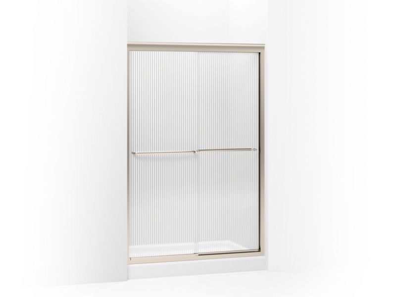 KOHLER 702208-G54-ABV Fluence Sliding Shower Door, 70-5/16" H X 44-5/8 - 47-5/8" W, With 1/4" Thick Falling Lines Glass in Anodized Brushed Bronze