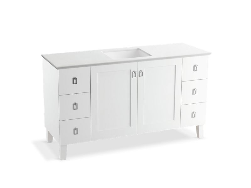KOHLER K-99536-LG-1WA Poplin 60" bathroom vanity cabinet with legs, 2 doors and 6 drawers