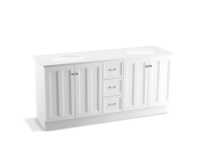 KOHLER K-99525-TK-1WA Damask 72" bathroom vanity cabinet with toe kick, 4 doors and 3 drawers
