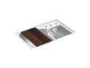 KOHLER K-6411-3 Indio 33" x 21-1/8" x 9-3/4" Smart Divide undermount double-bowl large/small workstation kitchen sink with three-hole faucet holes
