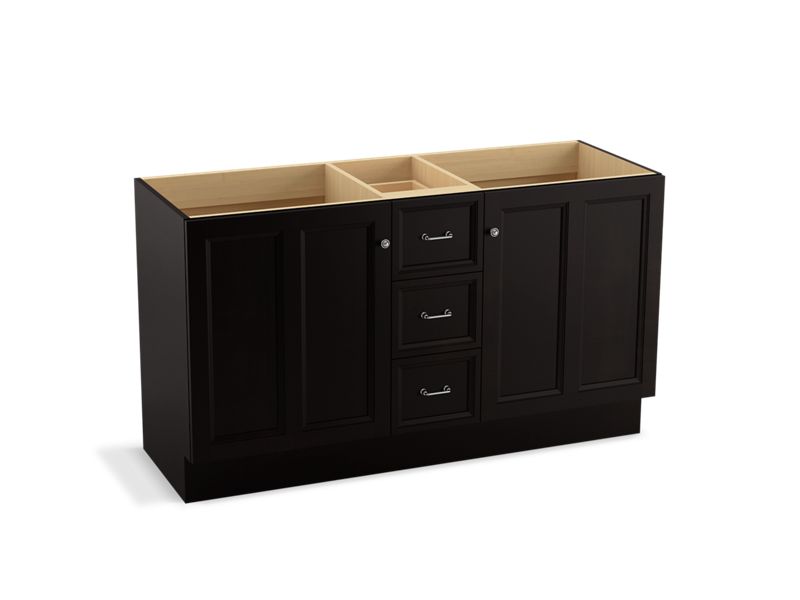 KOHLER K-99524-TKSD-1WU Damask 60" bathroom vanity cabinet with toe kick, 2 doors and 3 drawers, split top drawer