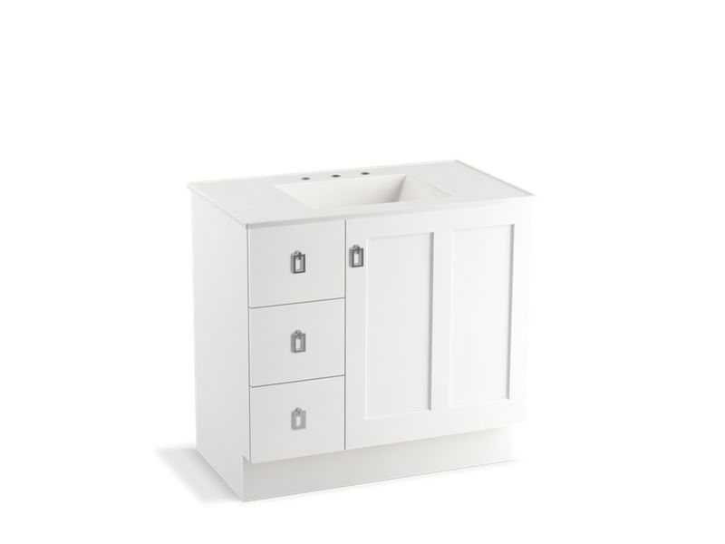 KOHLER K-99533-TKL-1WA Poplin 36" bathroom vanity cabinet with toe kick, 1 door and 3 drawers on left