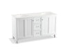 KOHLER K-99524-LGSD-1WA Damask 60" bathroom vanity cabinet with furniture legs, 2 doors and 3 drawers, split top drawer