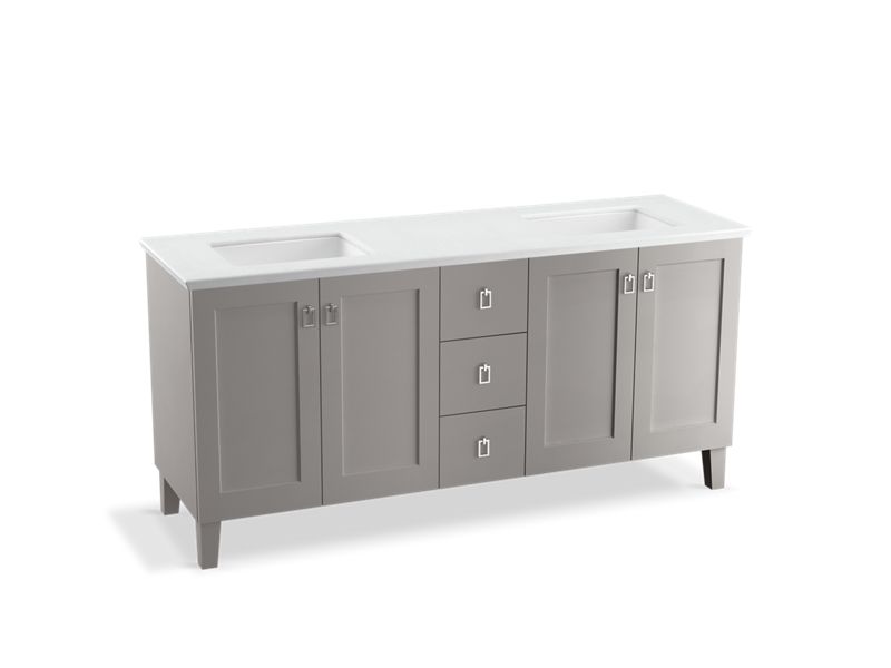 KOHLER K-99538-LG-1WT Poplin 72" bathroom vanity cabinet with legs, 4 doors and 3 drawers
