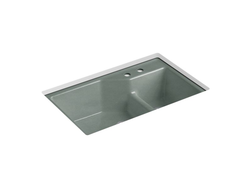 KOHLER K-6411-2 Indio 33" x 21-1/8" x 9-3/4" Smart Divide undermount large/small double-bowl workstation kitchen sink...