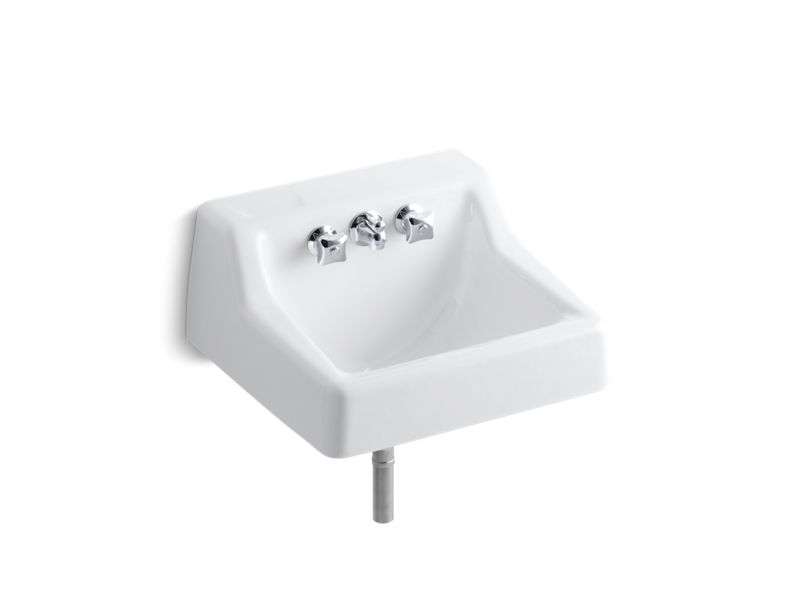 KOHLER K-2705-0 Hampton Wall-mounted commercial bathroom sink with factory-installed faucet, 19" x 17"