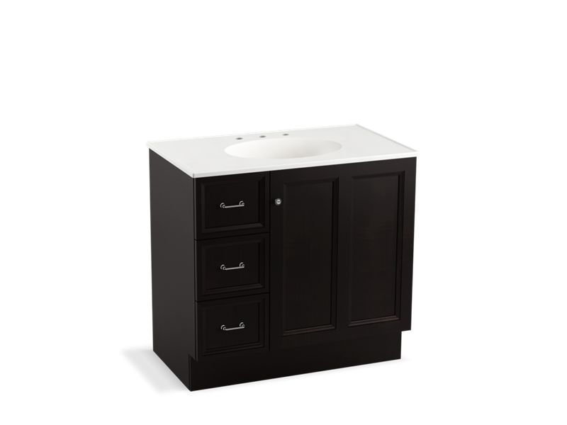 KOHLER K-99520-TKL-1WU Damask 36" bathroom vanity cabinet with toe kick, 1 door and 3 drawers on left