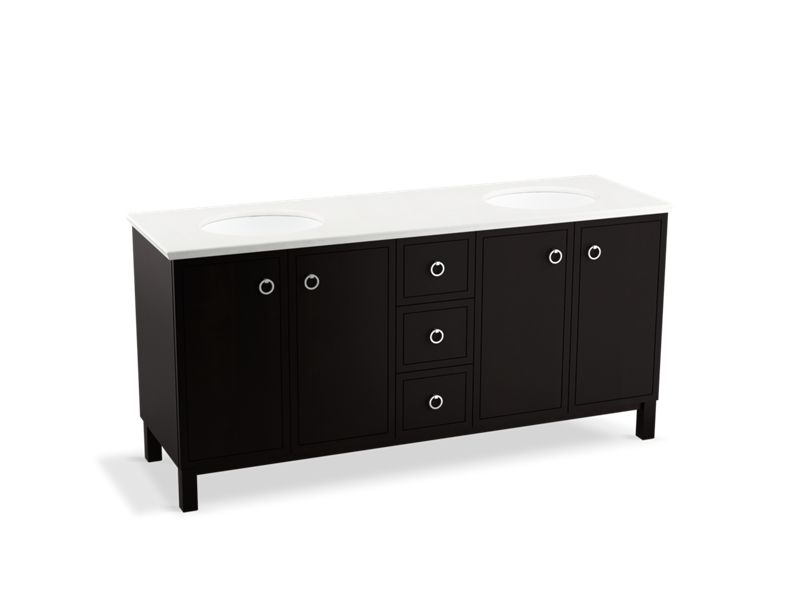 KOHLER K-99512-LGSD-1WU Jacquard 72" bathroom vanity cabinet with furniture legs, 4 doors and 3 drawers, split top drawer