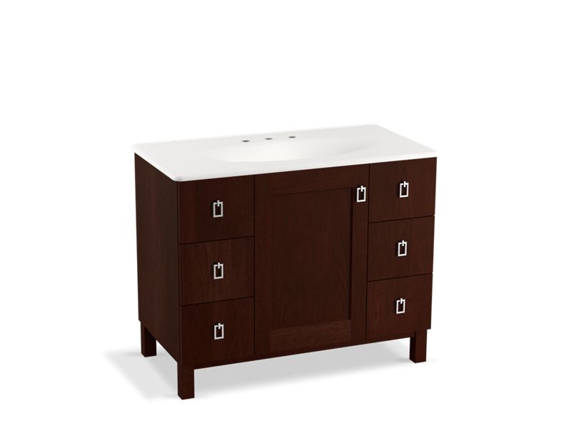 KOHLER K-99562-LG-1WG Poplin 42" bathroom vanity cabinet with legs, 1 door and 6 drawers