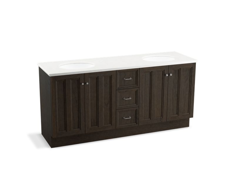 KOHLER K-99525-TK-1WC Damask 72" bathroom vanity cabinet with toe kick, 4 doors and 3 drawers