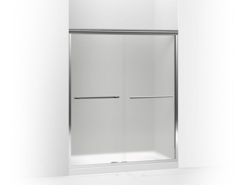 KOHLER 709064-D3-SHP Gradient Sliding Shower Door, 70-1/16" H X 59-5/8" W, With 1/4" Thick Frosted Glass in Bright Polished Silver