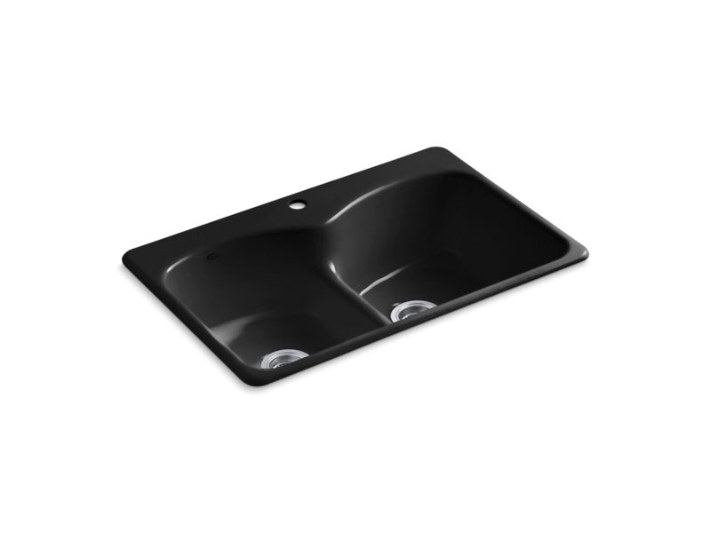 KOHLER K-6626-1 Langlade 33" x 22" x 9-5/8" top-mount Smart Divide double-equal kitchen sink with single faucet hole