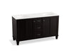 KOHLER K-99524-LGSD-1WU Damask 60" bathroom vanity cabinet with furniture legs, 2 doors and 3 drawers, split top drawer