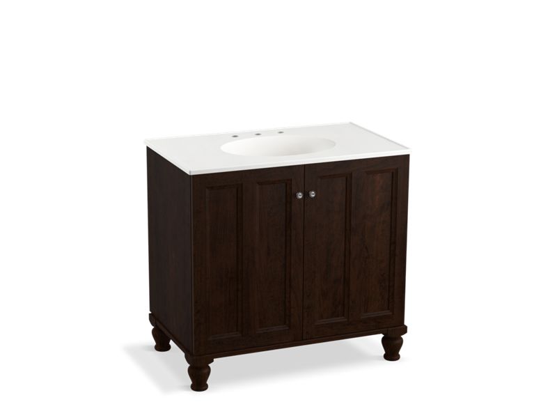 KOHLER K-99518-LG-1WB Damask 36" bathroom vanity cabinet with furniture legs and 2 doors