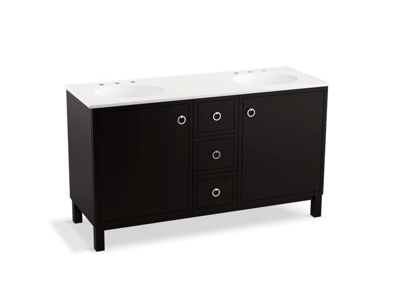 KOHLER K-99511-LGSD-1WU Jacquard 60" bathroom vanity cabinet with furniture legs, 2 doors and 3 drawers, split top drawer