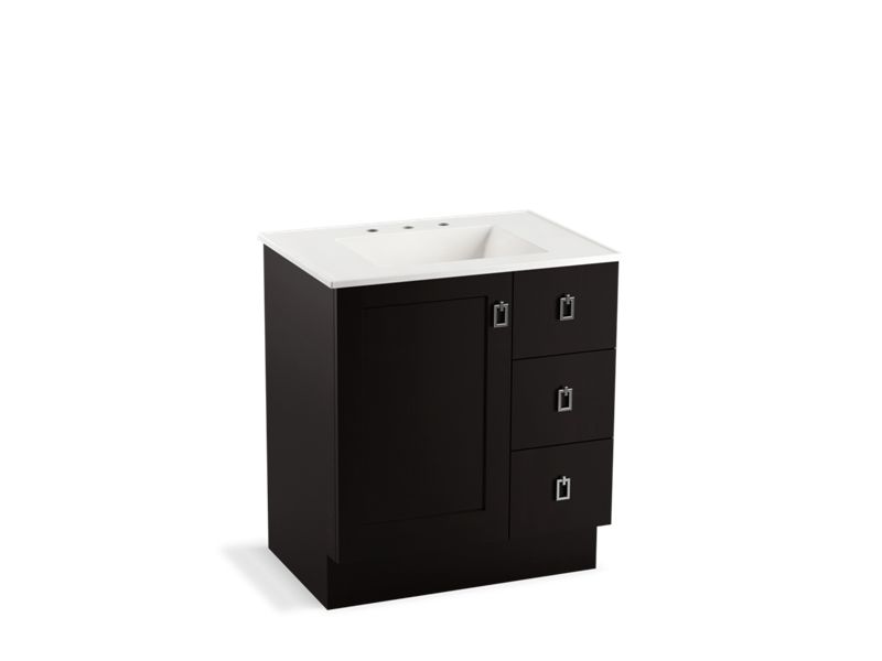 KOHLER K-99530-TKR-1WU Poplin 30" bathroom vanity cabinet with toe kick, 1 door and 3 drawers on right