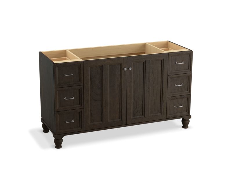 KOHLER K-99523-LG-1WC Damask 60" bathroom vanity cabinet with furniture legs, 2 doors and 6 drawers