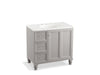 KOHLER K-99520-LGL-1WT Damask 36" bathroom vanity cabinet with furniture legs, 1 door and 3 drawers on left