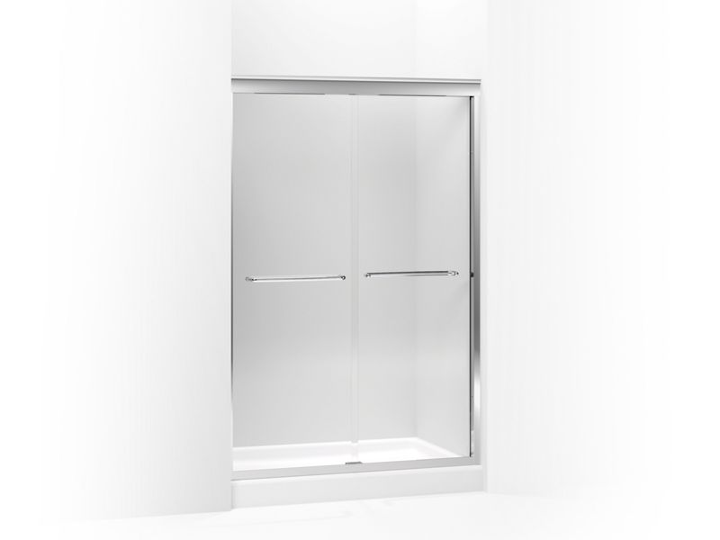 KOHLER 702209-L-SHP Fluence Sliding Shower Door, 70-5/16" H X 44-5/8 - 47-5/8" W, With 3/8" Thick Crystal Clear Glass in Bright Polished Silver
