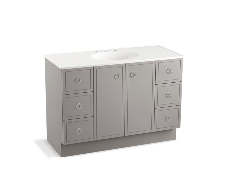 KOHLER K-99509-TK-1WT Jacquard 48" bathroom vanity cabinet with toe kick, 2 doors and 6 drawers