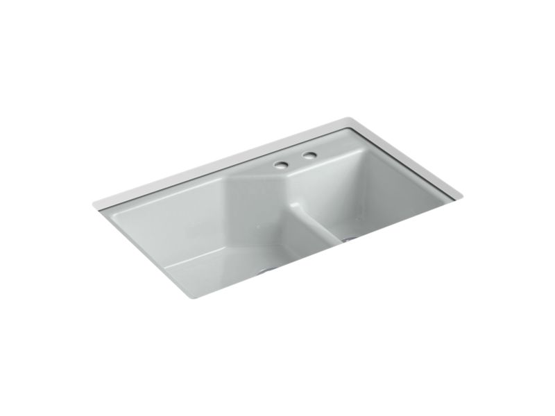 KOHLER K-6411-2 Indio 33" x 21-1/8" x 9-3/4" Smart Divide undermount large/small double-bowl workstation kitchen sink...