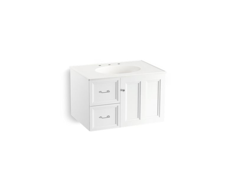 KOHLER K-99517-L-1WA Damask 30" wall-hung bathroom vanity cabinet with 1 door and 2 drawers on left