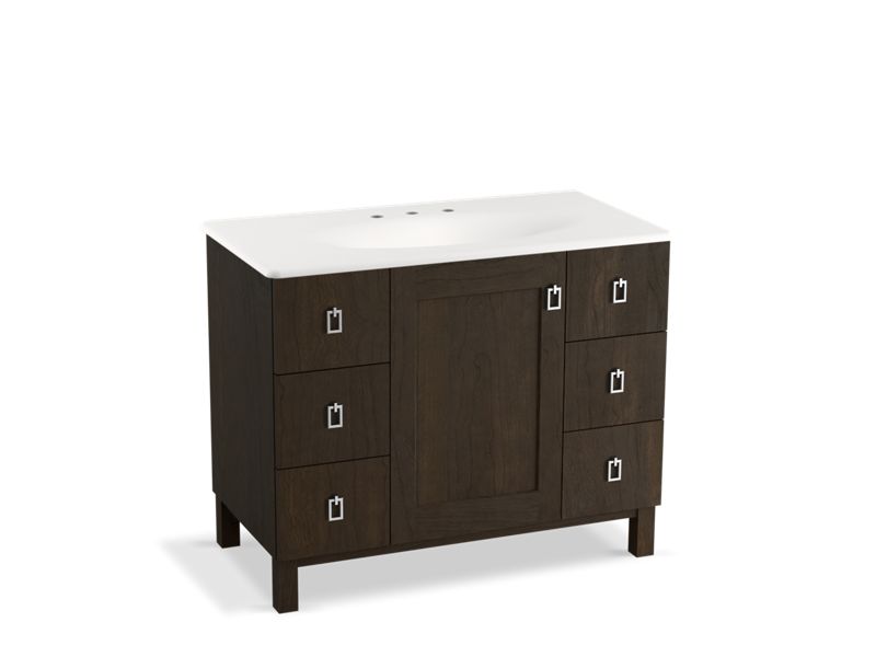 KOHLER K-99562-LG-1WC Poplin 42" bathroom vanity cabinet with legs, 1 door and 6 drawers